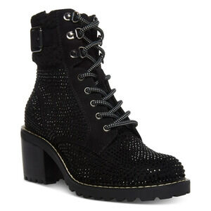 Madden Girl Rhinestone Jansen Lace-Up Lug Sole Hiker Womens Boots Black Size 10